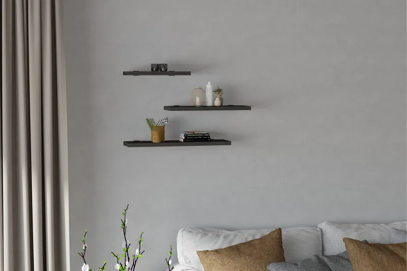 Cordin Vägghylla 2x30 cm 3-pack, Antracit