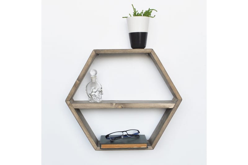 Evila Hexagon Vägghylla 42 cm i Mörkt Trä - Brun - Förvaring - Hylla - Vägghylla