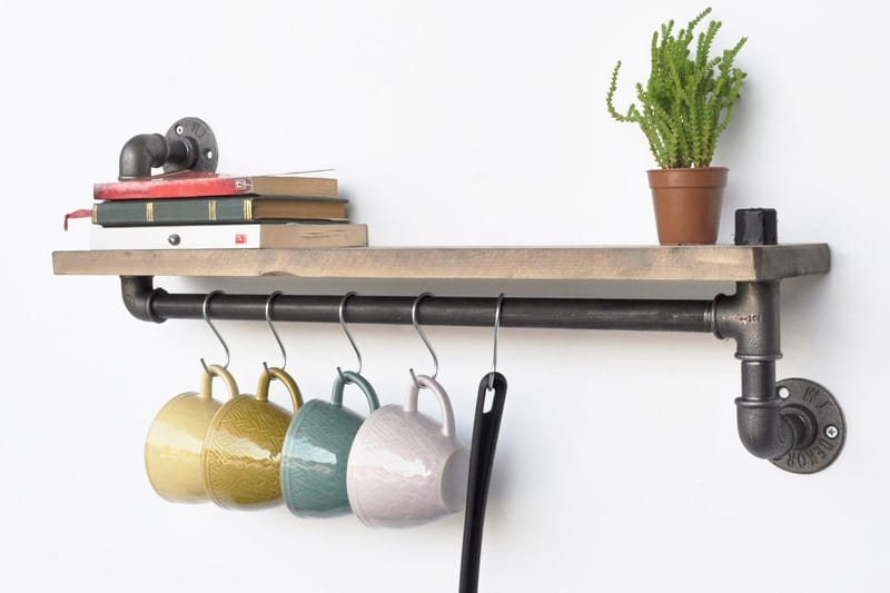 Evila Kökshylla Rör/Trä - Svart/Trä - Förvaring - Klädförvaring - Klädhängare - Klädställning