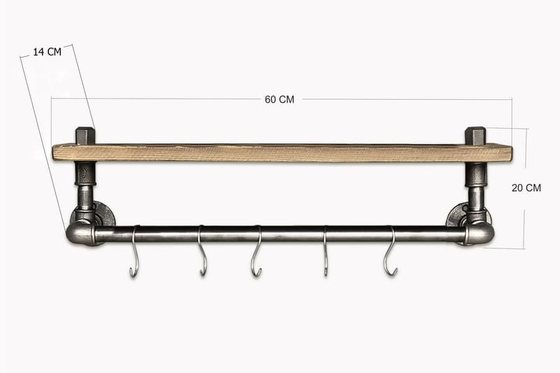 Evila Kökshylla Rör/Trä - Svart/Trä - Förvaring - Klädförvaring - Klädhängare - Klädställning