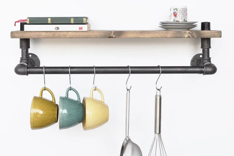 Evila Kökshylla Rör/Trä - Svart/Trä - Förvaring - Klädförvaring - Klädhängare - Klädställning