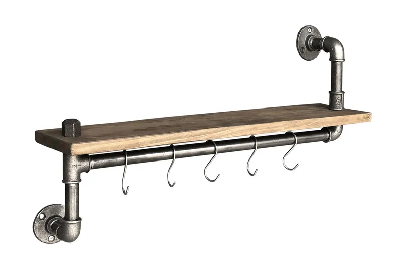 Evila Kökshylla Rör/Trä, Svart/Trä