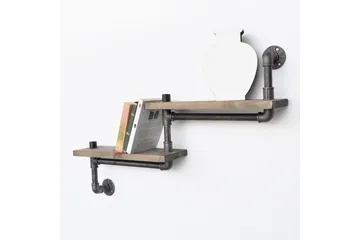 Evila Trapphylla Rör/Trä - Svart/Trä - Förvaring - Hylla - Vägghylla