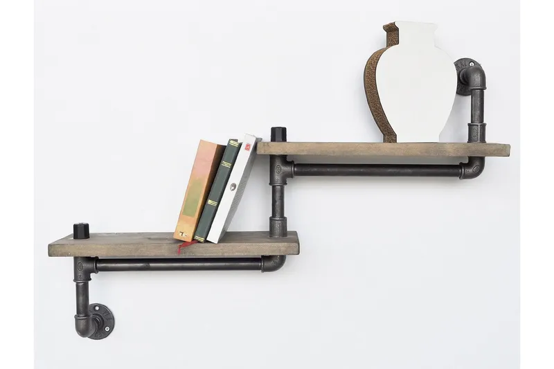 Evila Trapphylla Rör/Trä - Svart/Trä - Förvaring - Hylla - Vägghylla