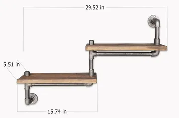 Evila Trapphylla Rör/Trä - Svart/Trä - Förvaring - Hylla - Vägghylla