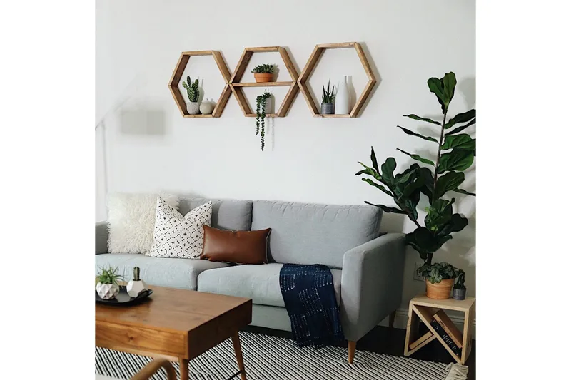 Evila Vägghylla 3 Hexagoner - Trä - Förvaring - Hylla - Vägghylla