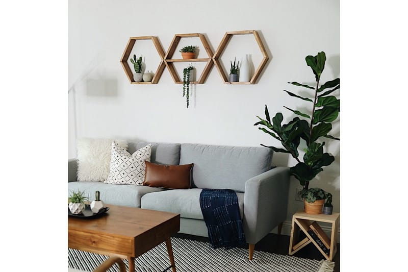 Evila Vägghylla 3 Hexagoner - Trä - Förvaring - Hylla - Vägghylla