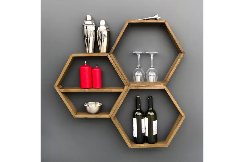Evila Vägghylla 3 Hexagoner - Trä - Förvaring - Hylla - Vägghylla