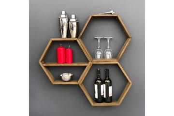 Evila Vägghylla 3 Hexagoner - Trä - Förvaring - Hylla - Vägghylla