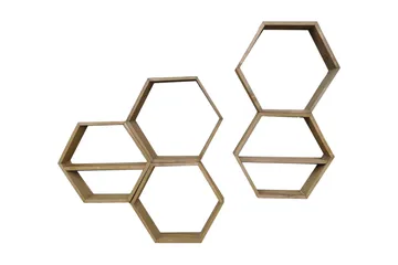 Evila Vägghylla 5 Hexagoner - Trä - Förvaring - Hylla - Vägghylla