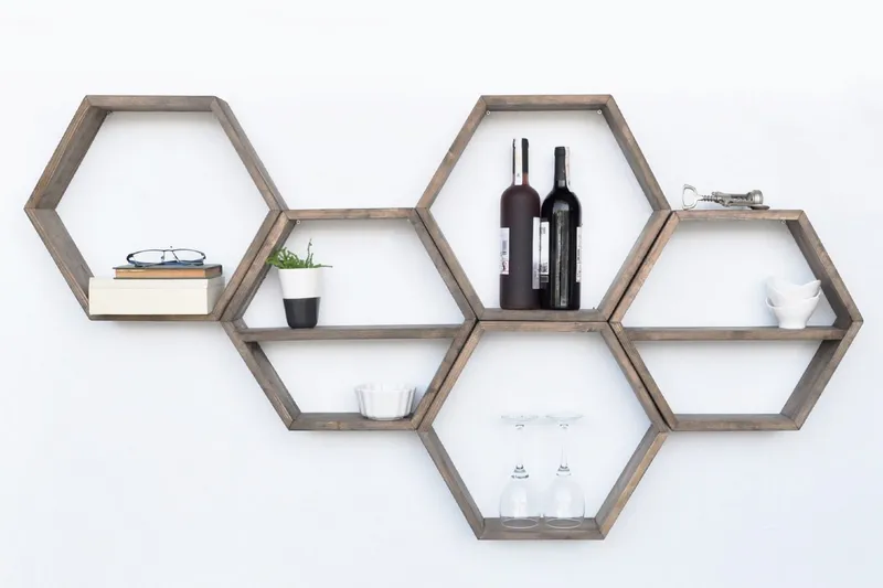 Evila Vägghylla 5 Hexagoner - Trä - Förvaring - Hylla - Vägghylla