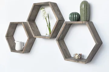 Evila Vägghylla Hexagoner - Trä - Förvaring - Hylla - Vägghylla