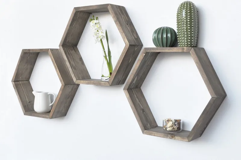 Evila Vägghylla Hexagoner - Trä - Förvaring - Hylla - Vägghylla