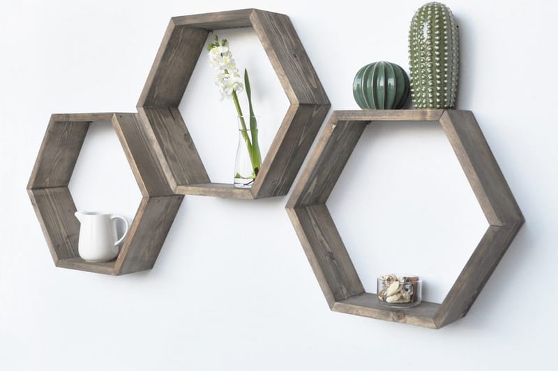 Evila Vägghylla Hexagoner - Trä - Förvaring - Hylla - Vägghylla