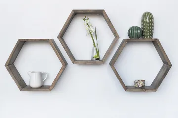 Evila Vägghylla Hexagoner - Trä - Förvaring - Hylla - Vägghylla