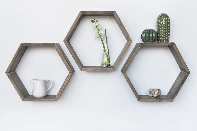 Evila Vägghylla Hexagoner - Trä - Förvaring - Hylla - Vägghylla