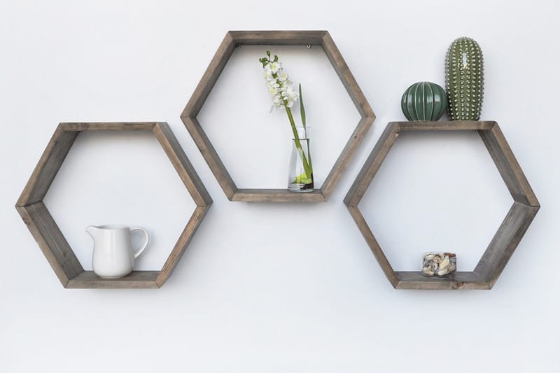 Evila Vägghylla Hexagoner - Trä - Förvaring - Hylla - Vägghylla