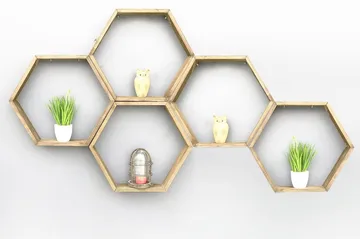 Evila Vägghylla med Hexagoner i Trä - Brun - Förvaring - Hylla - Vägghylla