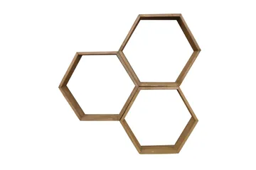 Evila Vägghylla med Hexagoner i Trä - Brun - Förvaring - Hylla - Vägghylla