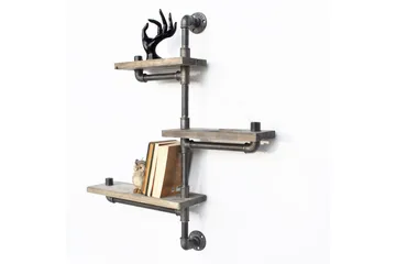 Evila Vägghylla Rör/Trä 3 Hyllor - Svart/Trä - Förvaring - Hylla - Vägghylla