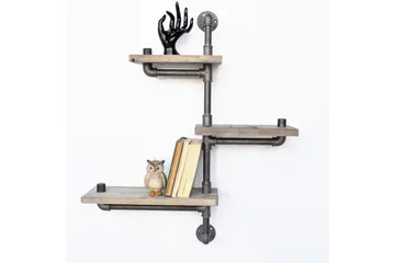 Evila Vägghylla Rör/Trä 3 Hyllor - Svart/Trä - Förvaring - Hylla - Vägghylla