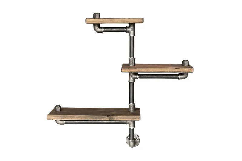 Evila Vägghylla Rör/Trä 3 Hyllor, Svart/Trä