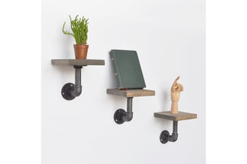 Evila Vägghylla Rör/Trä Liten 3-pack - Svart/Trä - Förvaring - Hylla - Vägghylla