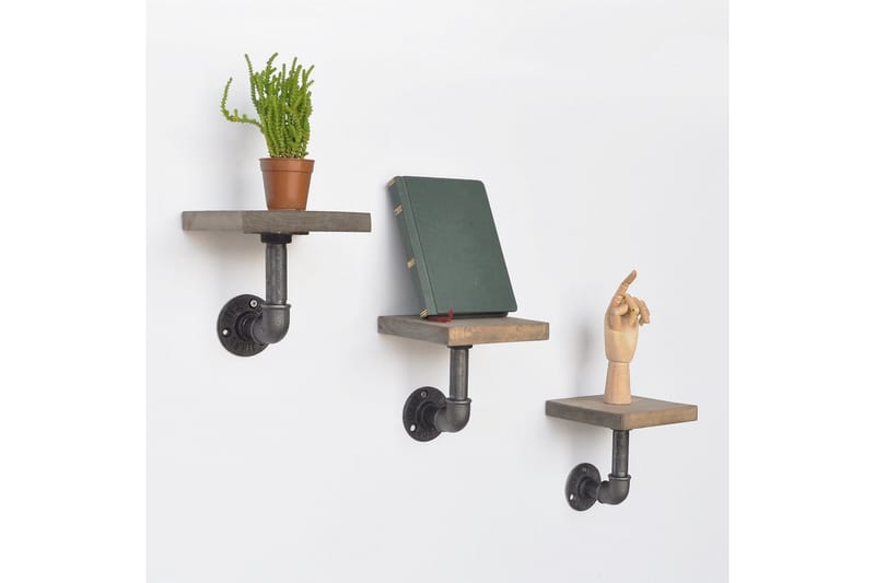 Evila Vägghylla Rör/Trä Liten 3-pack - Svart/Trä - Förvaring - Hylla - Vägghylla