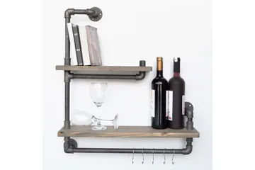 Evila Vägghylla Rör/Trä - Svart/Trä - Förvaring - Hylla - Vägghylla