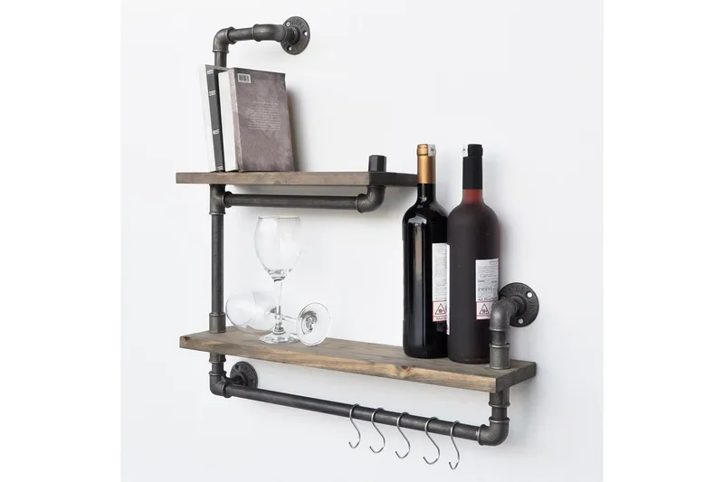 Evila Vägghylla Rör/Trä - Svart/Trä - Förvaring - Hylla - Vägghylla