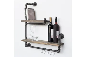 Evila Vägghylla Rör/Trä - Svart/Trä - Förvaring - Hylla - Vägghylla