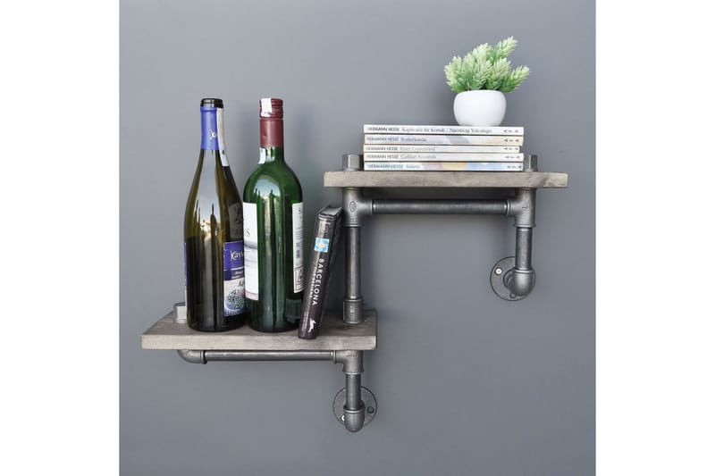 Evila Vägghylla Rör/Trä - Trä/Svart - Förvaring - Hylla - Vägghylla