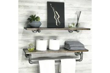 Evila Vägghylla Rör/Trä - Trä/Svart - Förvaring - Hylla - Vägghylla