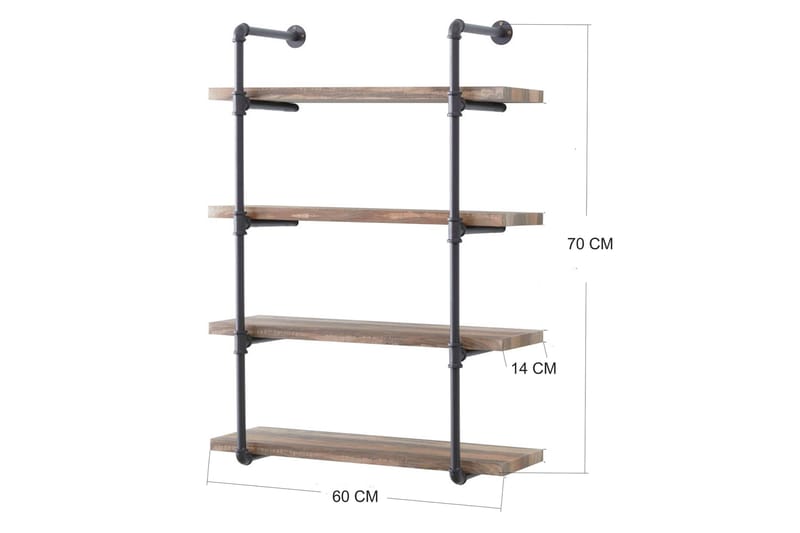 Evila Vägghylla Rör/Trä - Trä/Svart - Förvaring - Hylla - Vägghylla