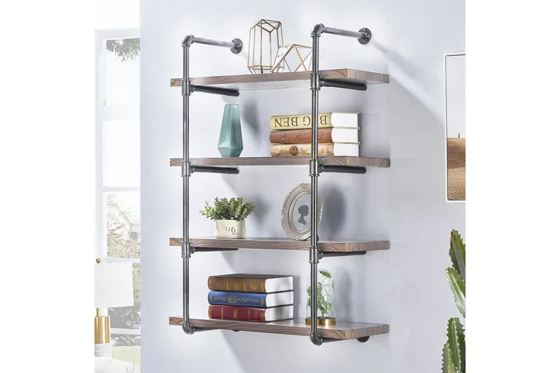 Evila Vägghylla Rör/Trä - Trä/Svart - Förvaring - Hylla - Vägghylla