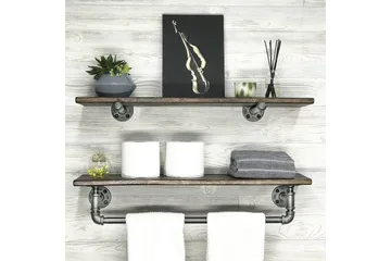 Evila Vägghylla Rör/Trä - Trä/Svart - Förvaring - Hylla - Vägghylla