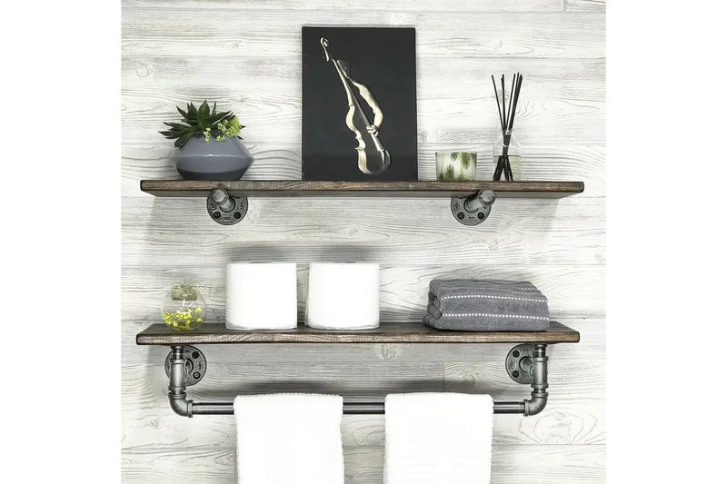 Evila Vägghylla Rör/Trä - Trä/Svart - Förvaring - Hylla - Vägghylla