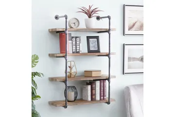 Evila Vägghylla Rör/Trä - Trä/Svart - Förvaring - Hylla - Vägghylla