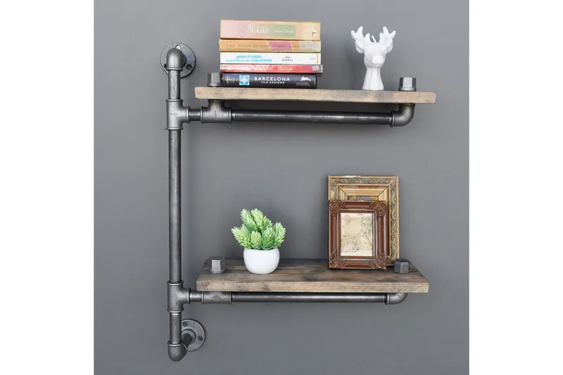 Evila Vägghylla Rör/Trä - Trä/Svart - Förvaring - Hylla - Vägghylla