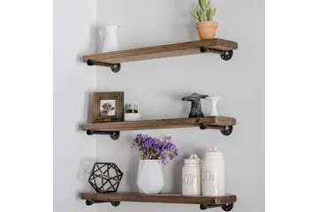 Evila Vägghylla Rustik - Trä/Svart - Förvaring - Hylla - Vägghylla