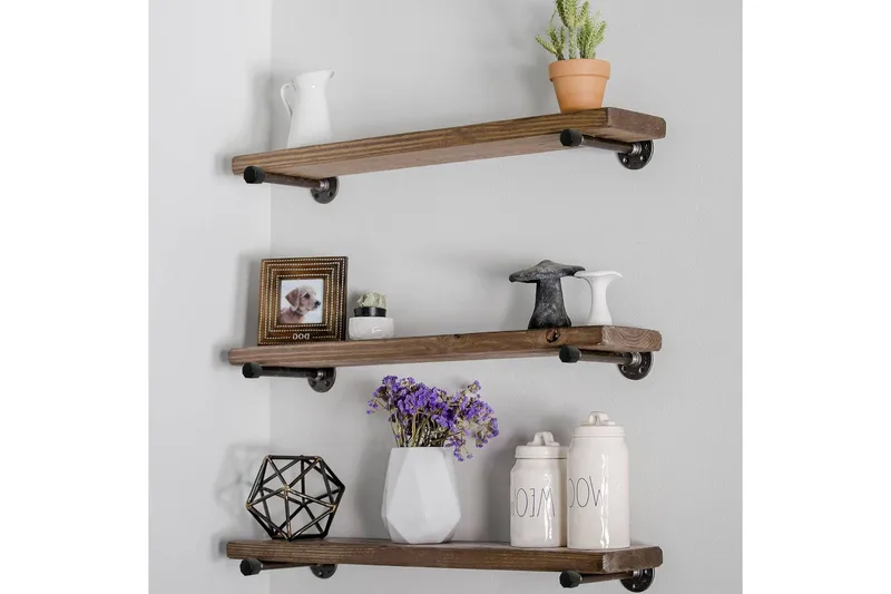 Evila Vägghylla Rustik - Trä/Svart - Förvaring - Hylla - Vägghylla