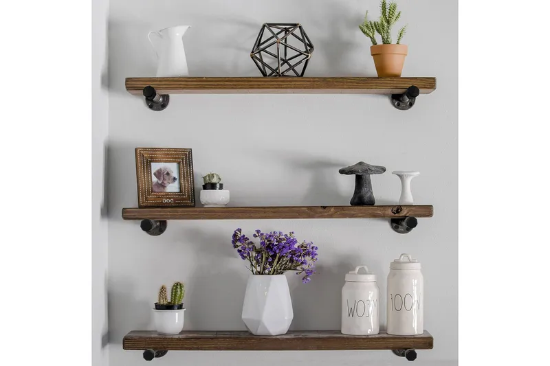 Evila Vägghylla Rustik - Trä/Svart - Förvaring - Hylla - Vägghylla