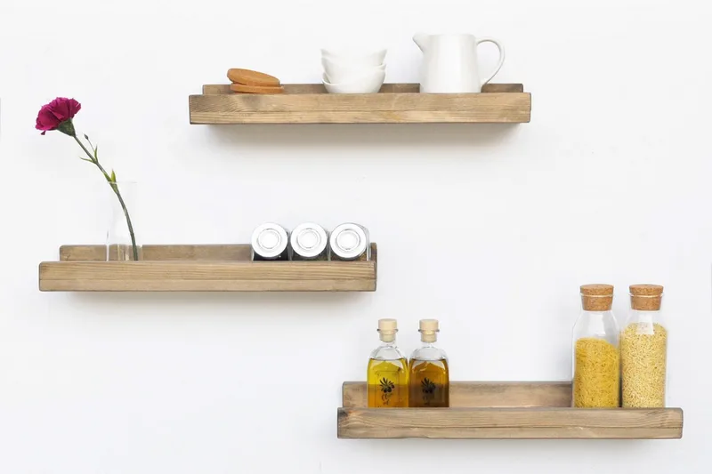 Evila Vägghyllor Smala Set om 3 - Trä - Förvaring - Hylla - Vägghylla