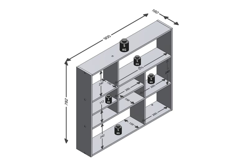 FMD Väggmonterad hylla med 9 fack betonggrå - Grå - Väggförvaring - Vägghylla