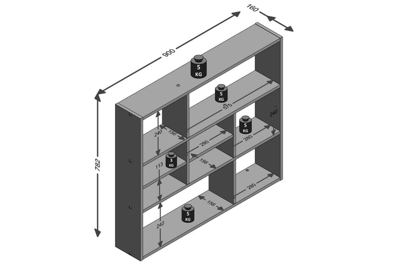 FMD Väggmonterad hylla med 9 utrymmen ek - Brun - Väggförvaring - Vägghylla