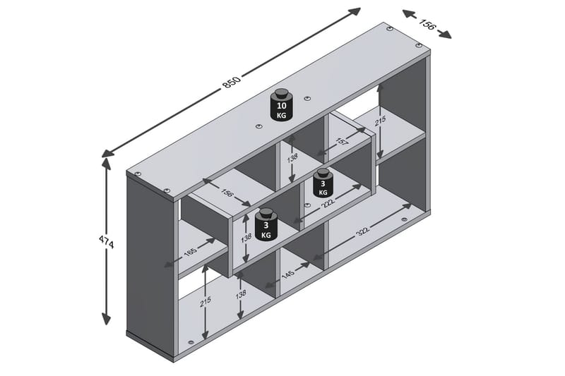 FMD Väggmonterad hylla raktangulär med 8 fack ljus ek - Brun - Väggförvaring - Vägghylla