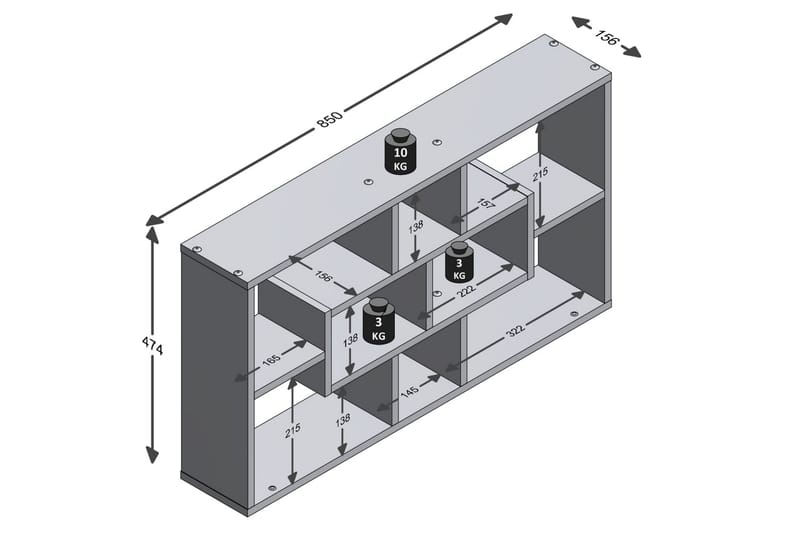 FMD Väggmonterad hylla rektangulär med 8 fack ek - Brun - Väggförvaring - Vägghylla