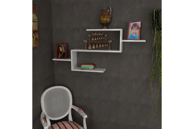 Furny Home Sängbord Dekor - Vit - Förvaring - Hylla - Vägghylla