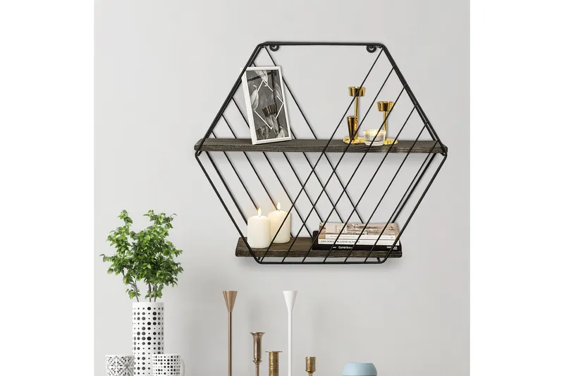 Gullugso Vägghylla 15x60 cm 2-pack - Svart/Valnöt - Förvaring - Hylla - Vägghylla