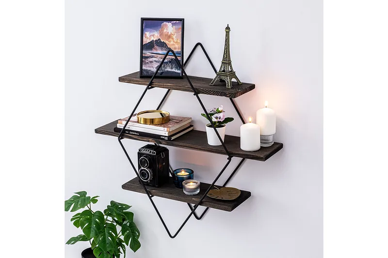 Gyllenlack Vägghylla 60x15 cm 3 Hyllor - Svart/Mörkbrun - Förvaring - Hylla - Vägghylla